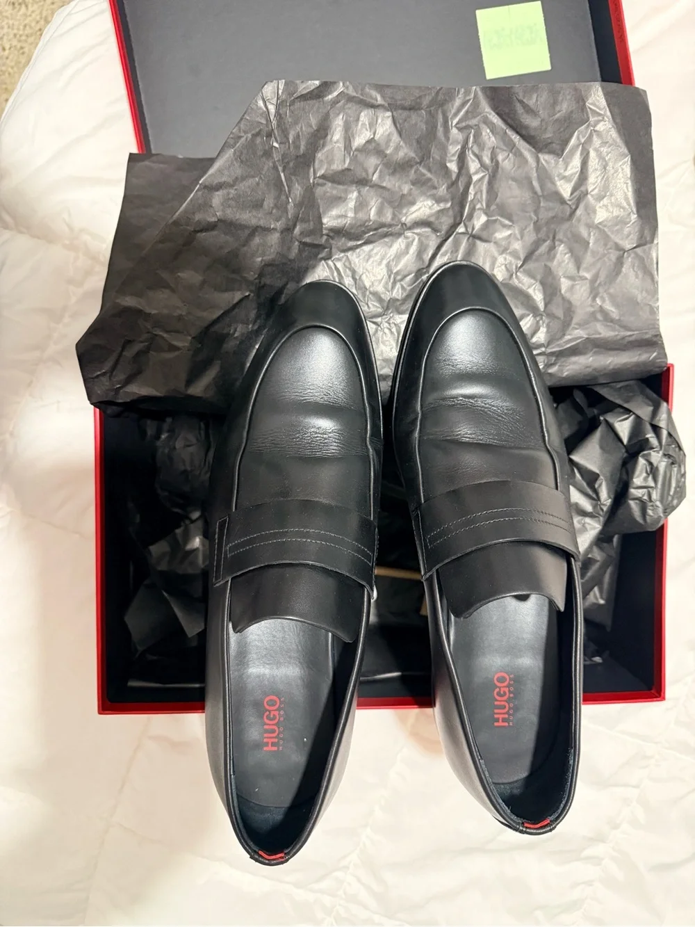 USED Hugo Boss Black Leather Penny Loafers